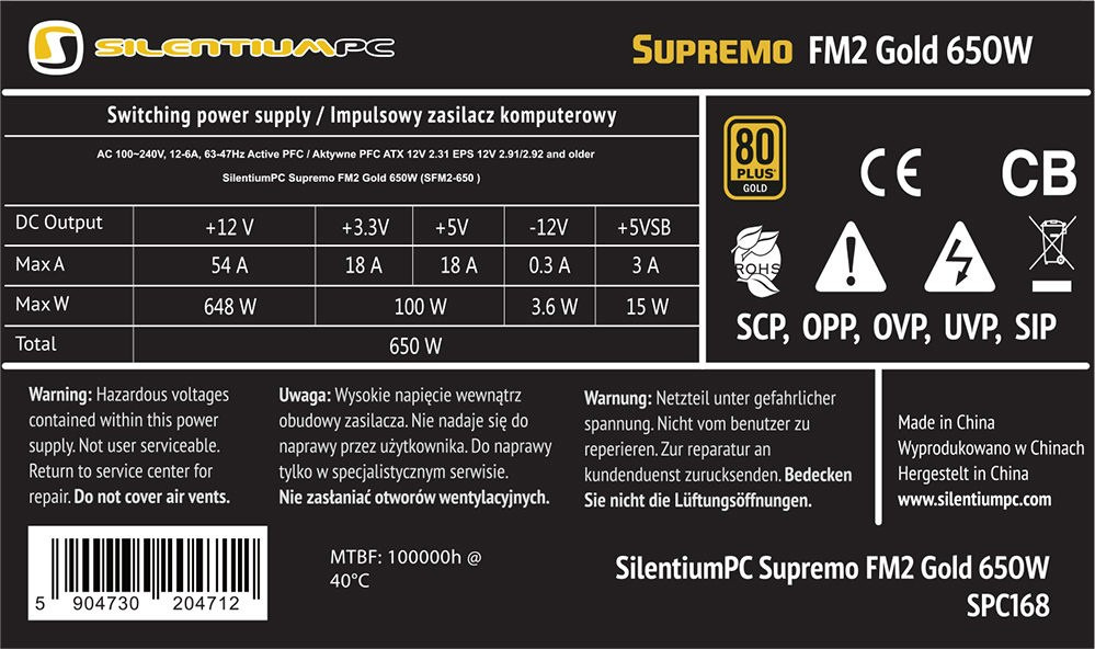SilentiumPC Supremo FM2 Gold 650W (SPC168)